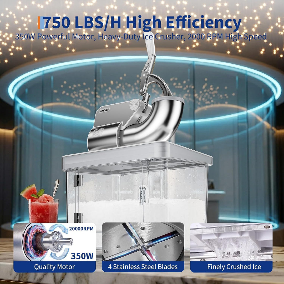 Garvee Leistungsstarker Eiscrusher 300W – Doppelte Edelstahlklinge, 50L Behälter, bis 300kg/h – Elek