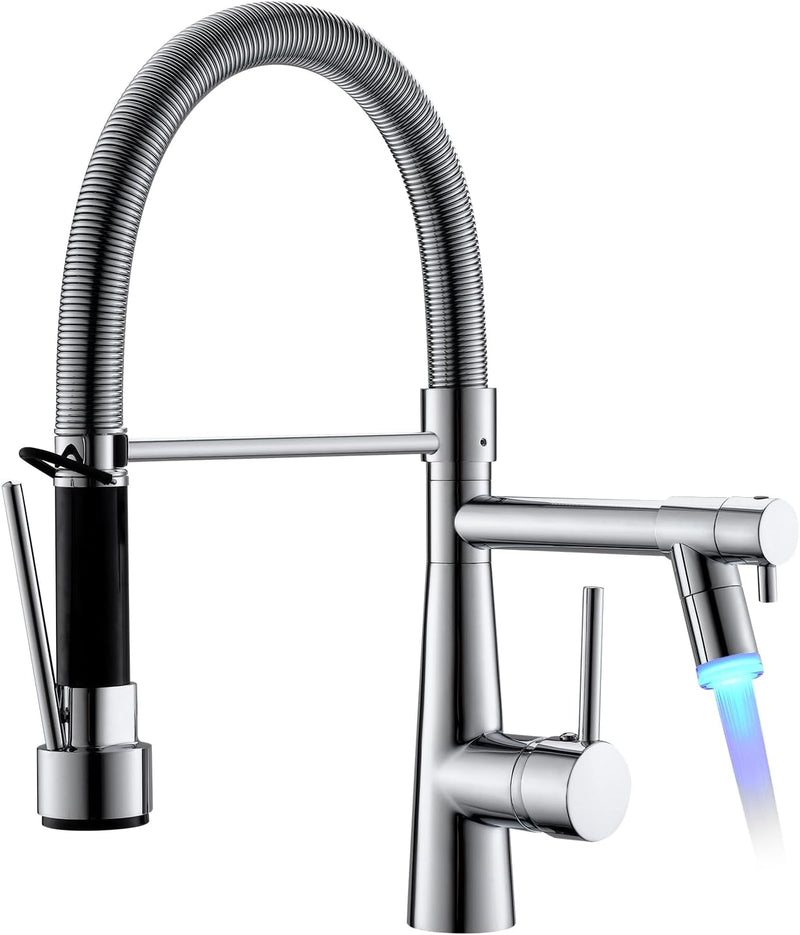 TIMACO LED Wasserhahn Küche Chrom mit Schloss Brause Ausziehbar - 360° Schwenkbare- Pull-Down-Spray