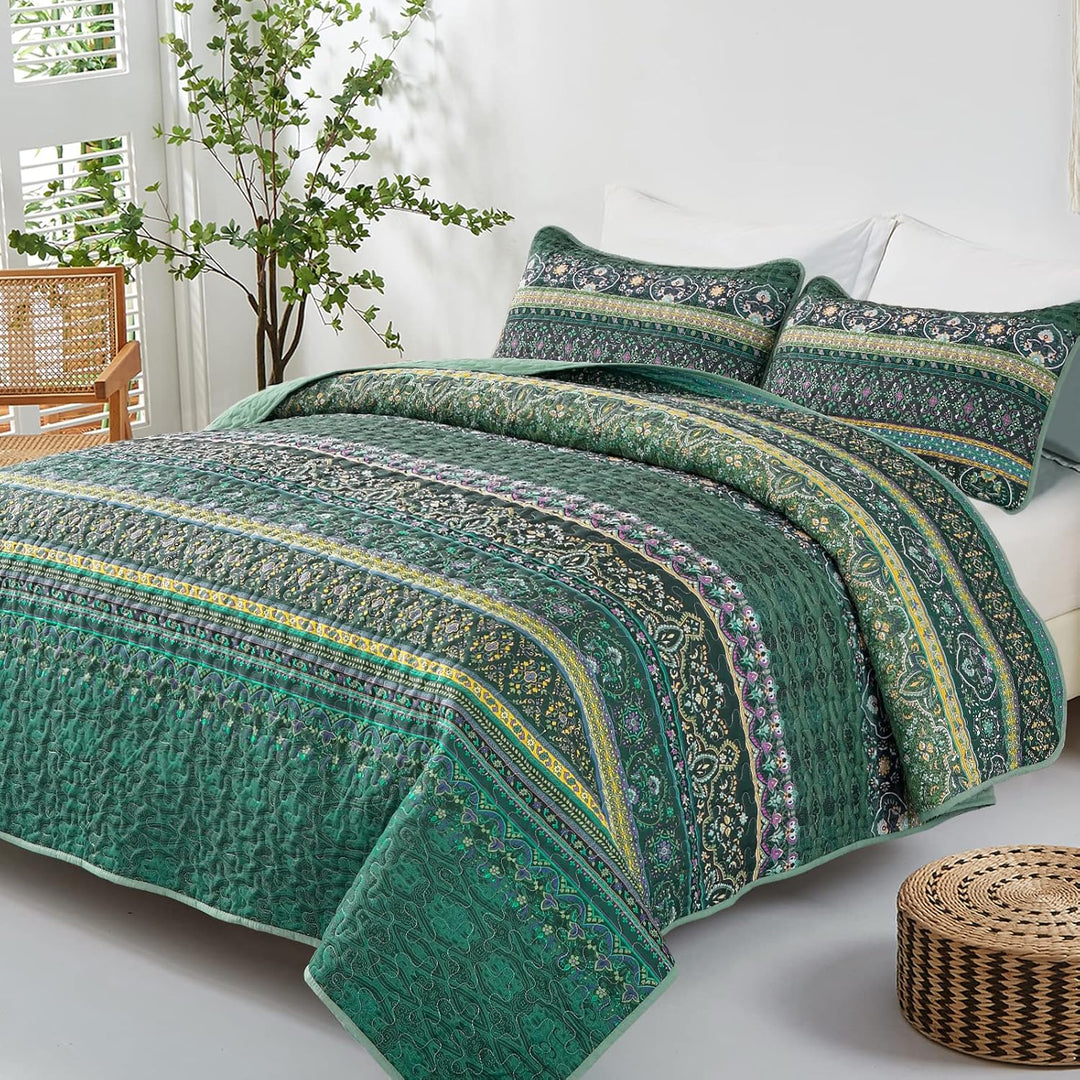 WONGS BEDDING Tagesdecke 220x240 Bettüberwurf Boho Decke Steppdecke 3 Teilig Doppelbett Gesteppt Bet