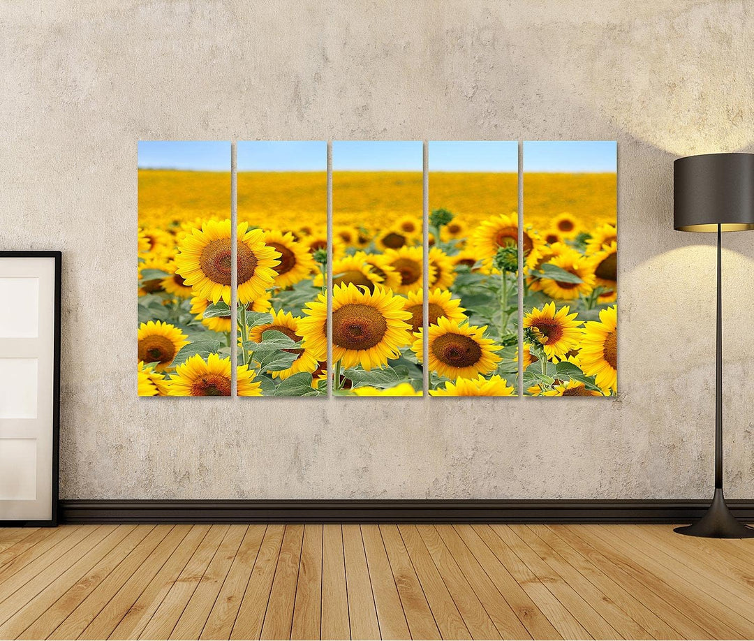 islandburner Bild auf Leinwand Schönes Sonnenblumenfeld Im Sommer Bilder Wandbilder Poster, Leinwand