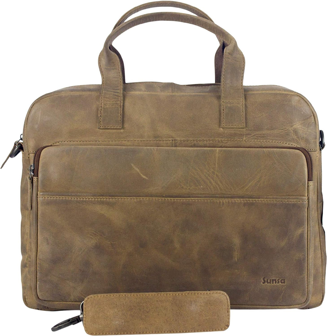 Sunsa Herren Leder 15 Zoll Laptop Tasche. Hell braune Business Aktentasche. Grosse Handtasche. Vinta