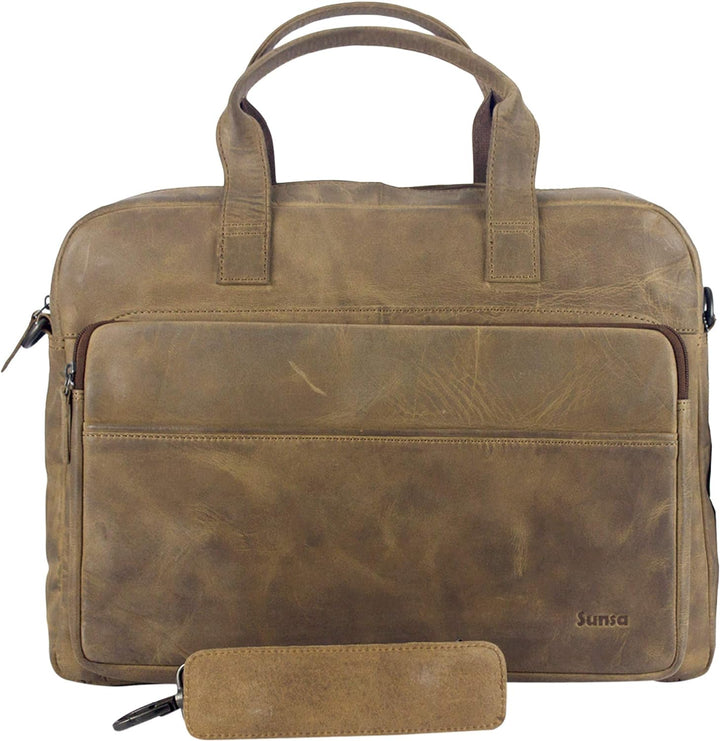 Sunsa Herren Leder 15 Zoll Laptop Tasche. Hell braune Business Aktentasche. Grosse Handtasche. Vinta