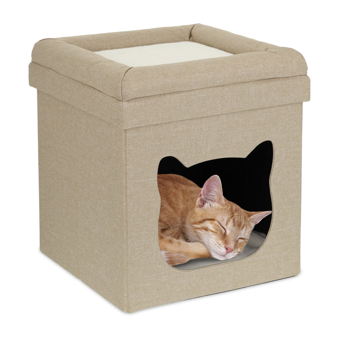Relaxdays Katzenhöhle Indoor, Schlafplatz für Samtpfoten, Katzenbox 2 Etagen, faltbar, HBT: 44 x 40