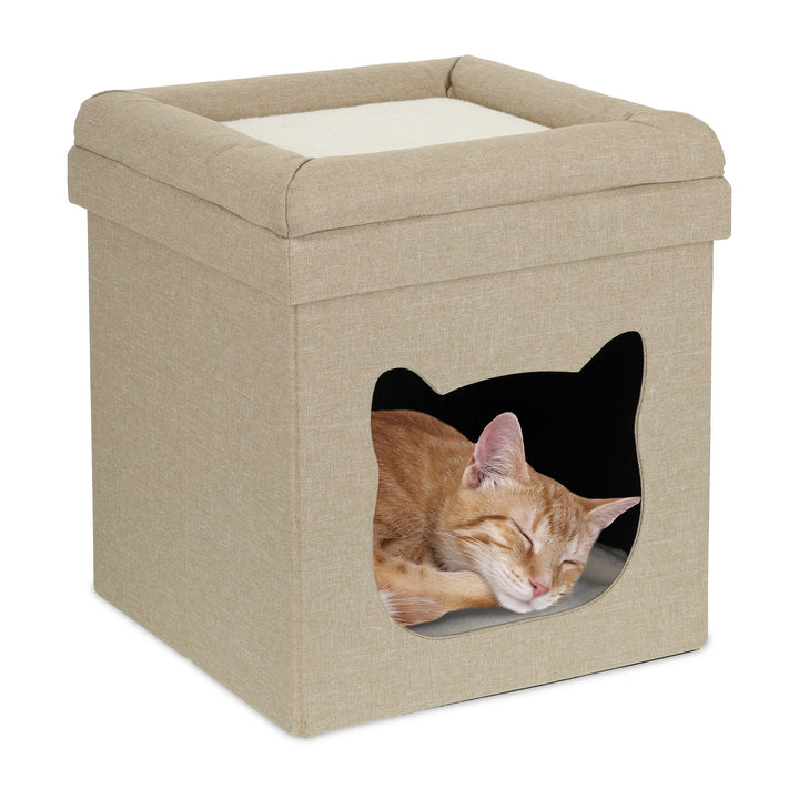 Relaxdays Katzenhöhle Indoor, Schlafplatz für Samtpfoten, Katzenbox 2 Etagen, faltbar, HBT: 44 x 40