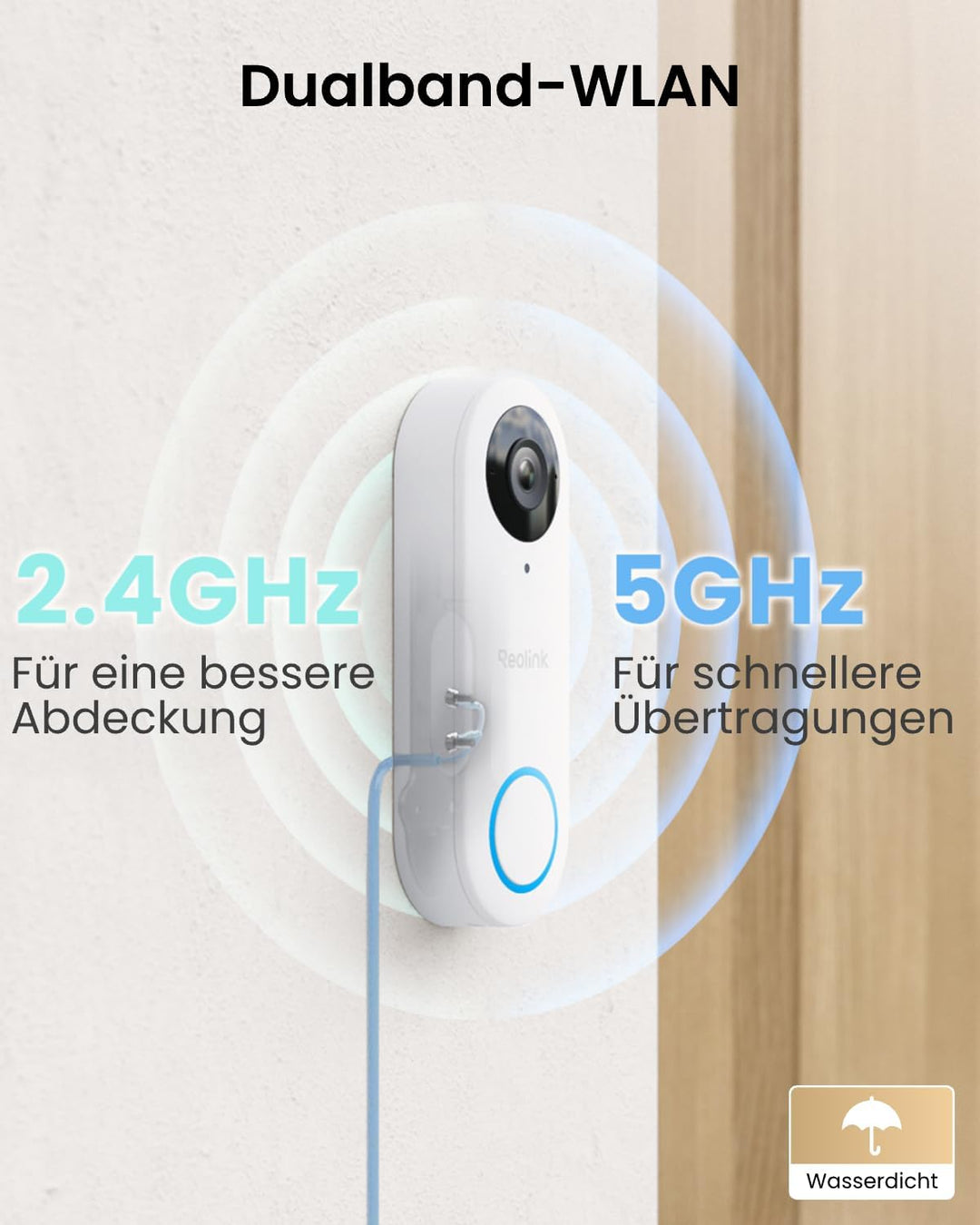 Reolink 5MP Video-Türklingel Wi-Fi Kamera mit Chime, 3:4 Kopf-zu-Fuss-Ansicht, 180° Blick, 5/2,4GHz