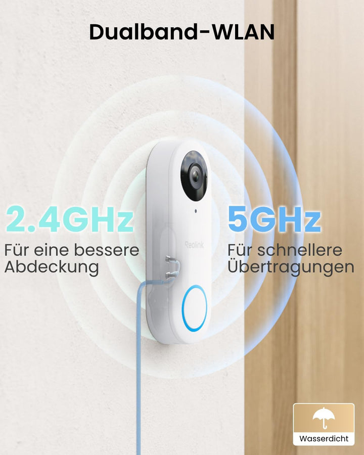 Reolink 5MP Video-Türklingel Wi-Fi Kamera mit Chime, 3:4 Kopf-zu-Fuss-Ansicht, 180° Blick, 5/2,4GHz