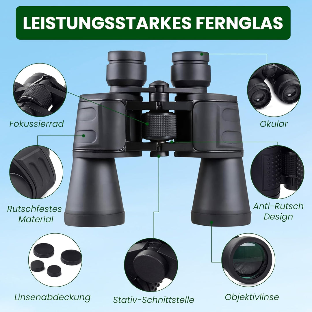 Fernglas 20x50 HD-Qualität | Leistungsstarkes Feldstecher inkl. Tasche, Linsenabdeckungen & Reinigun