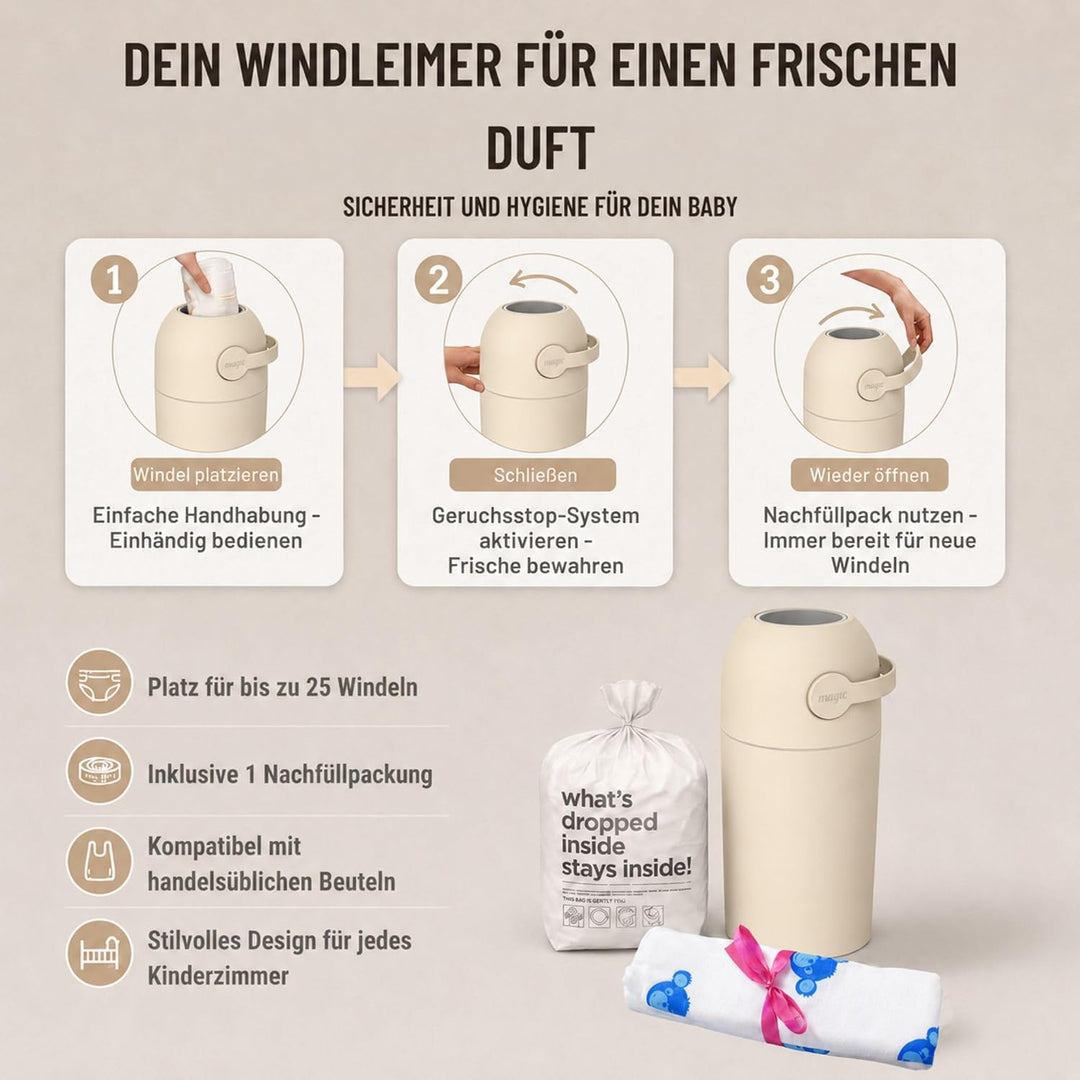 Set Magic Windeleimer Majestic &amp; Windel Blaubär | Kinderhaus Blaubär: Diaper Keeper 12L mit Geruchss