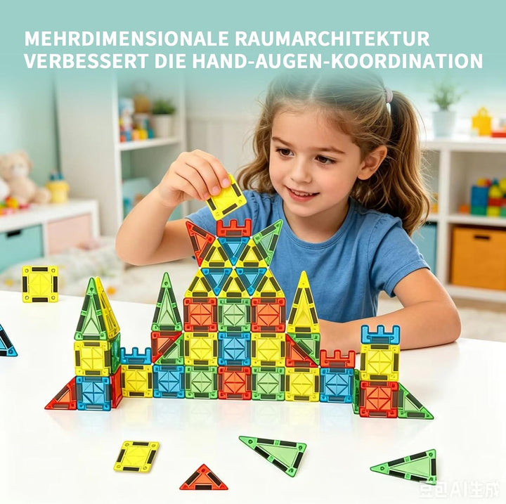 Magnetische Fliesen，60 Pcs Mini Magnetische Bausteine Reiseset, Magnet Fliesen Bauspielzeug Spielzeu