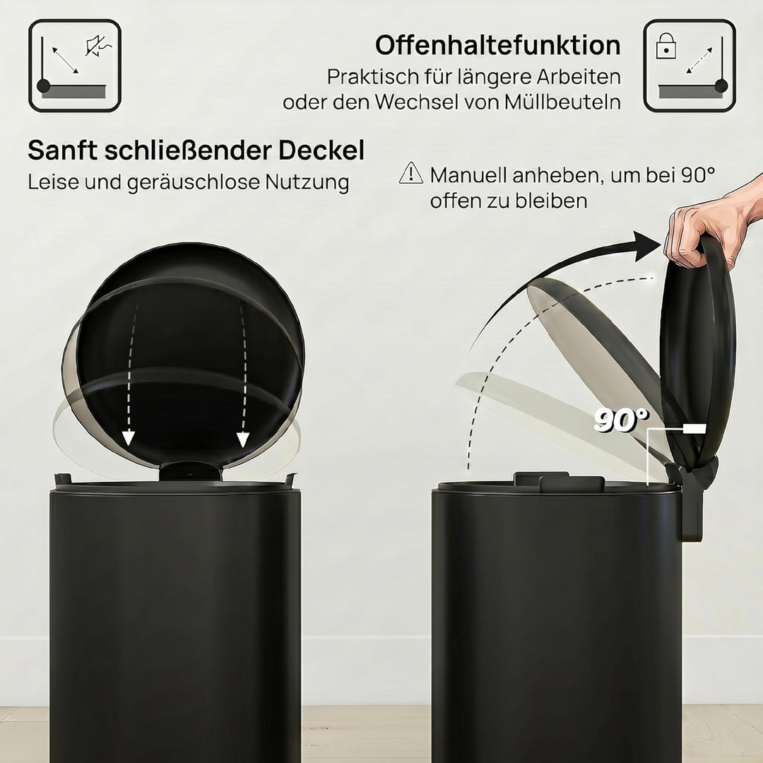 HOMCOM Mülleimer 30L Treteimer Abfalleimer mit Deckel und Fusspedal, Müllbehälter mit Inneneimer, So