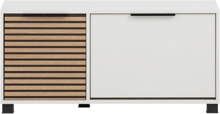 Schildmeyer Loft Schuhbank 157169, Mattweiss/Akustikpaneel Optik, 98,4 x 33,1 x 47,2 cm