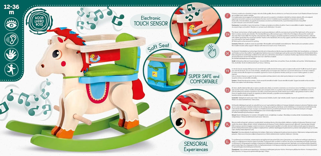 Lisciani - MONTESSORI BOIS - Mein Baby-Pony - Elektronisches, sprechendes Holzschaukelpferd - Für Ki