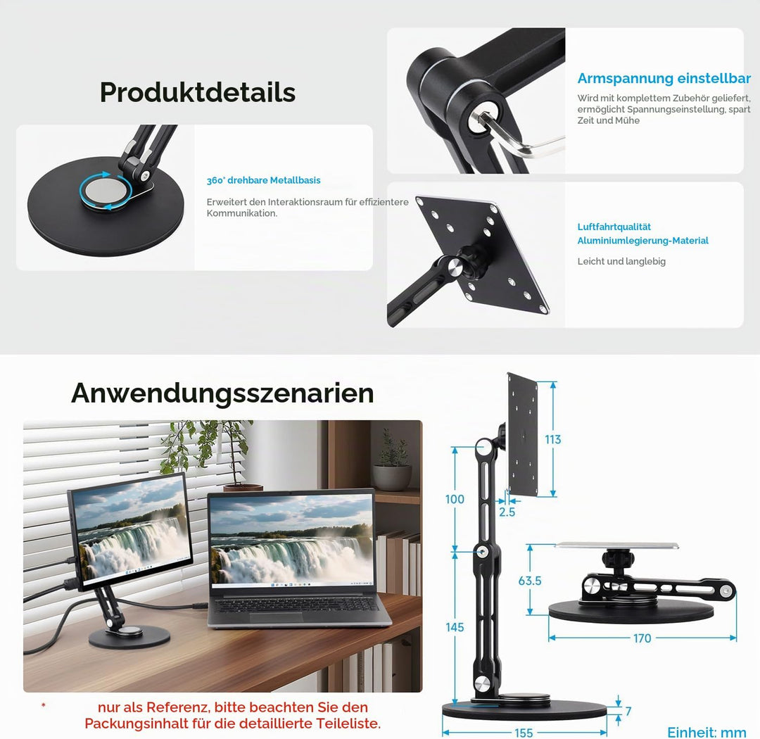 Waveshare VESA Portable Monitor Adjustable Stand, Compatible with Monitors Up to 19 Inches, Multi-Ax