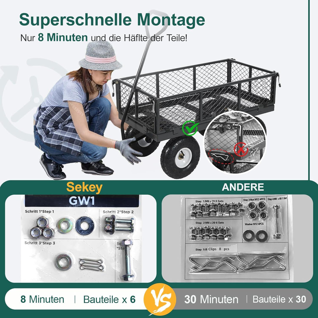 Sekey Bollerwagen Gartenwagen Titan – ECHT 350 KG Tragkraft, 3-in-1 Bollerwagen Plattformwagen mit V