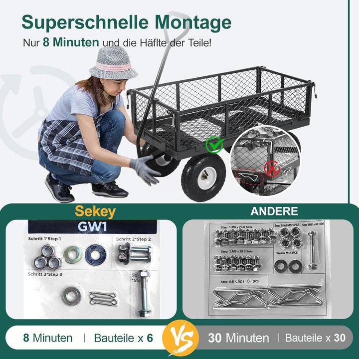 Sekey Bollerwagen Gartenwagen Titan – ECHT 350 KG Tragkraft, 3-in-1 Bollerwagen Plattformwagen mit V