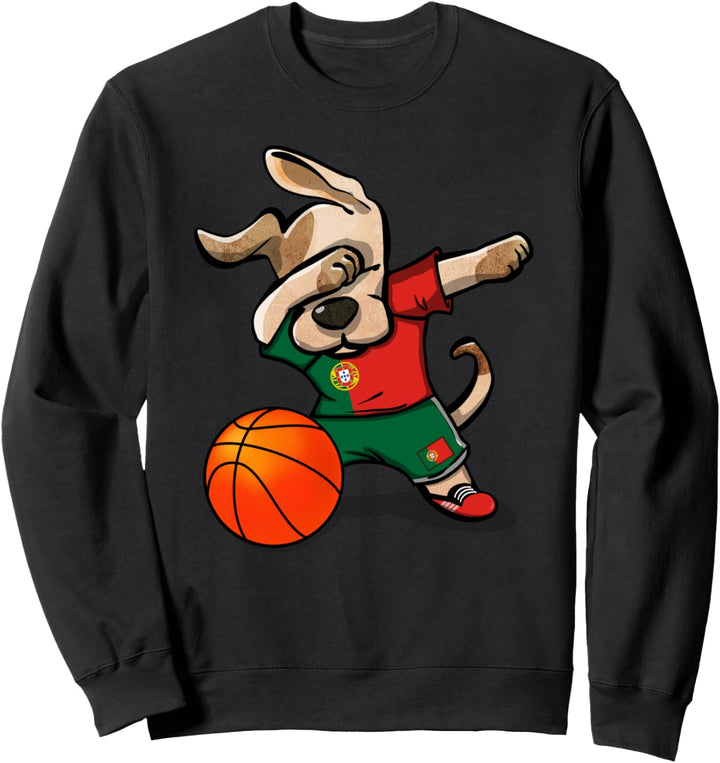 Dabbing Dog Hund Portugal Basketball - Portugiesische Flagge Sweatshirt