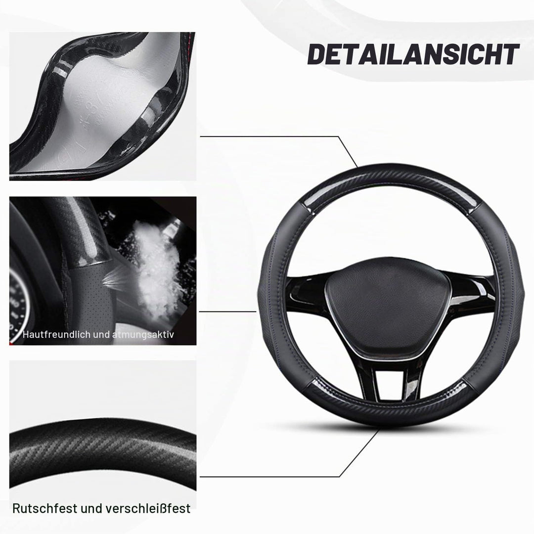 Ergocar Auto Lenkradbezug Rutschfester Auto Sport Lenkradschutz Kohlefaser &amp; Erste Schicht Rindslede