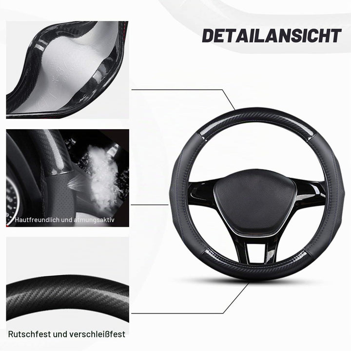 Ergocar Auto Lenkradbezug Rutschfester Auto Sport Lenkradschutz Kohlefaser &amp; Erste Schicht Rindslede