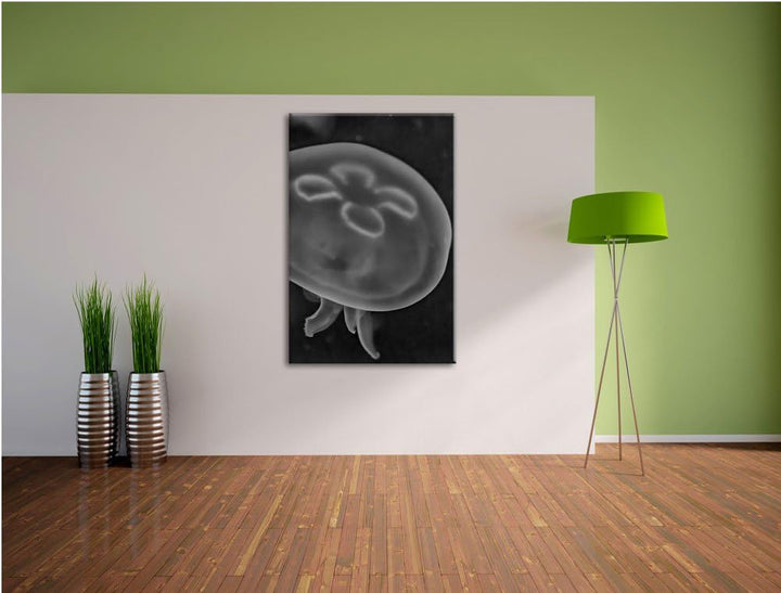 Pixxprint Leuchtend Blaue Qualle/Format: 100x70cm / Leinwandbild fertig bespannt Wandbild Kunstdruck