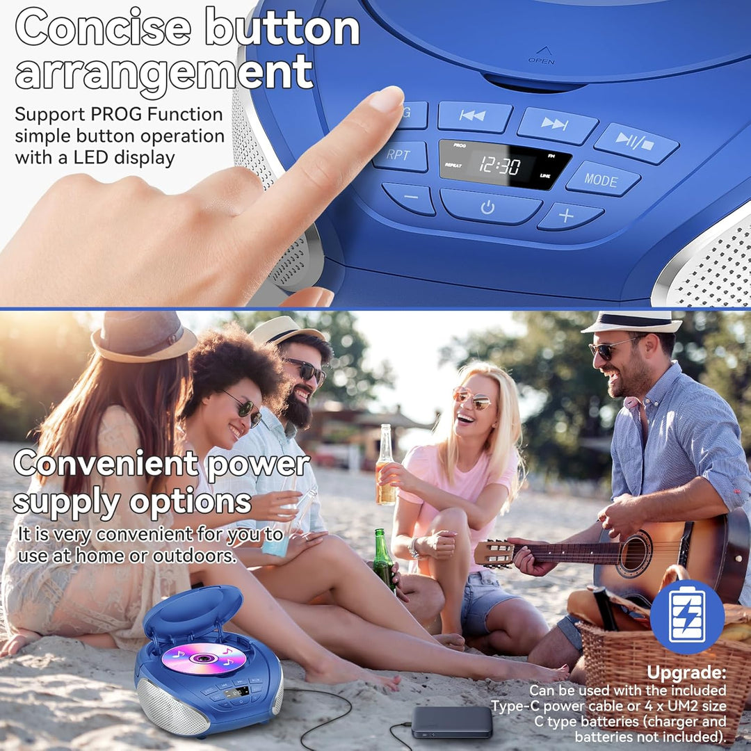 Gueray CD Player Tragbar Boombox Radio mit CD-Player CD Spieler mit Lautsprecher Display Unterstützu