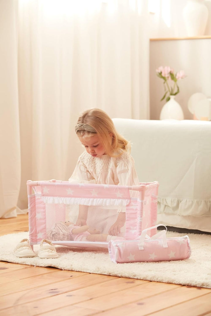 La Nina 60408 Carlota (53 x 32 x 32 cm) Stars Puppen, Reisebett, Mehrfarbig, 53x32x32