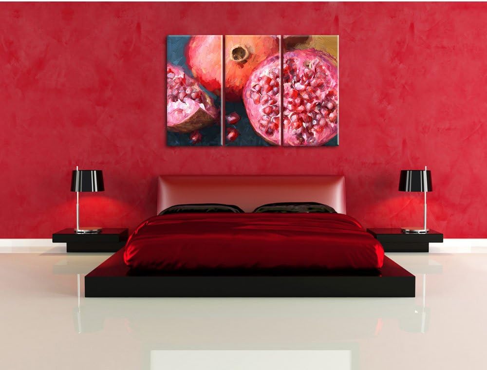 Pixxprint Granatapfel als Leinwandbild | Grösse: 3 Teilig (120x80) | Wandbild| Kunstdruck | fertig b