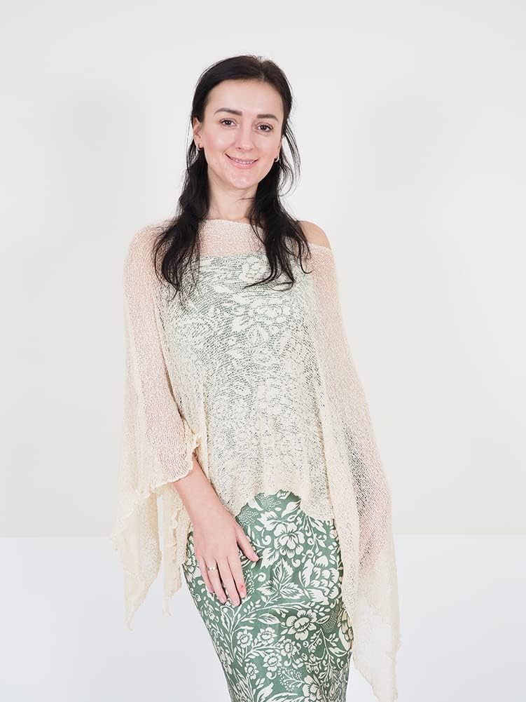 Damen Häkelspitze strecken Fisch-Netz Batwing Poncho Einheitsgrösse Grosse Grössen Cream, Einheitsgr
