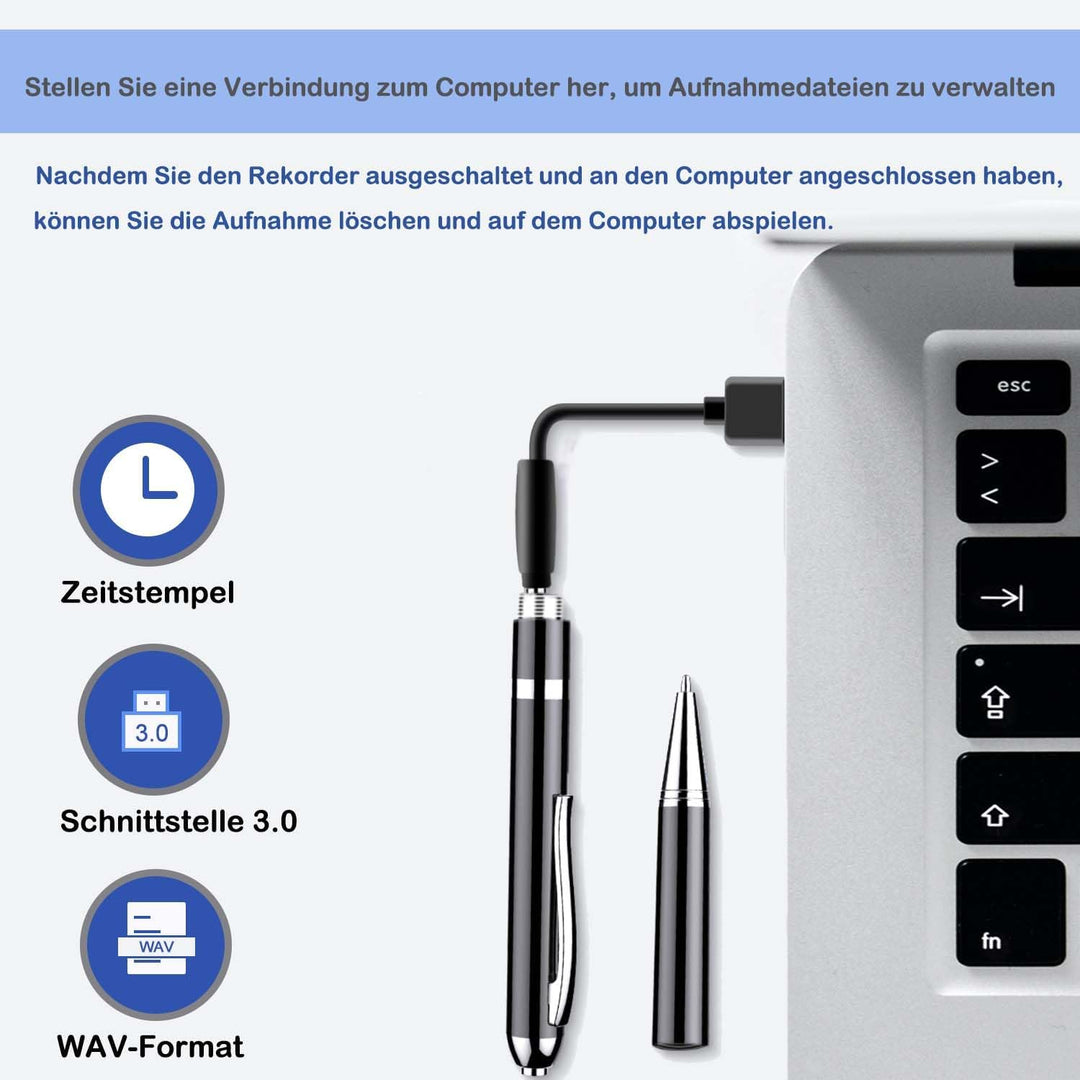 Voice Recorder Stift 64 GB Professioneller Sprachrekorder mit Sprachaktivierung und MP3-Wiedergabe M