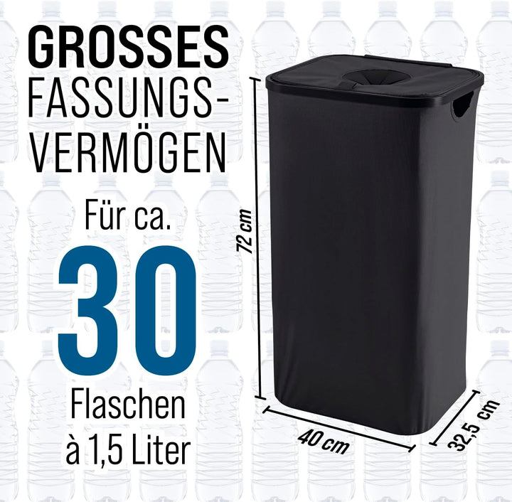Pfandflaschen-Sammelbehälter mit Deckel | Inklusive 2 Tragetaschen & Klettverschluss | Grosses Fassu