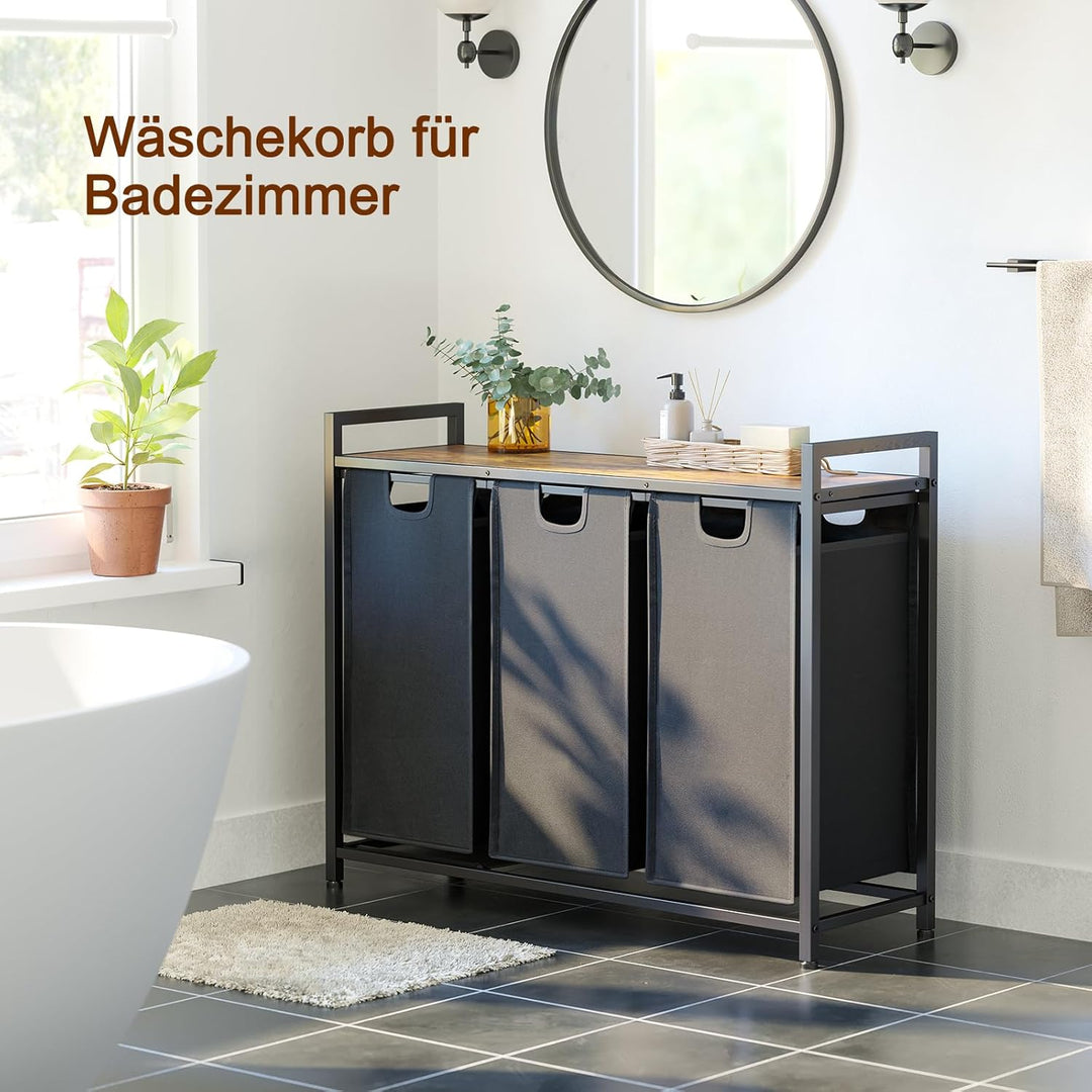 AMHANCIBLE Wäschekorb 3 Fächer 114L Braun, 114L Braun