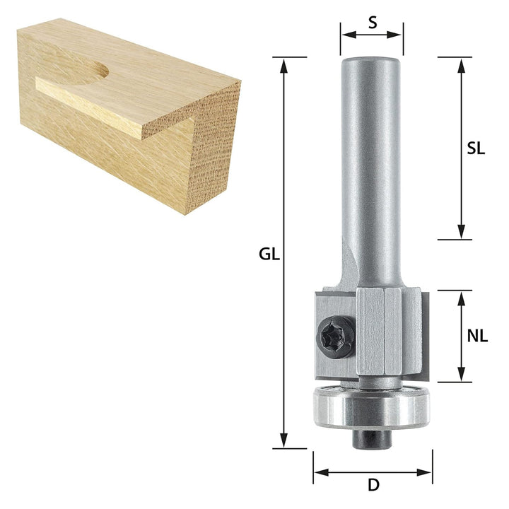 ENT 20294 Wendemesser Bündigfräser HW mit Kugellager, Schaft (S) 8 mm, Durchmesser (D) 16 mm, NL 12