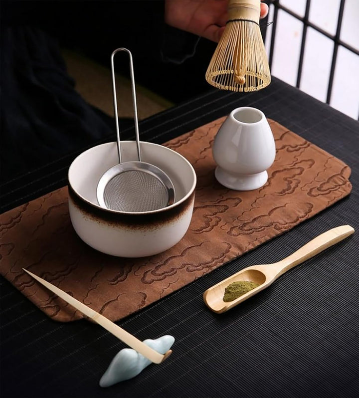 Matcha Set, 6-teilig mit Sieb, Matcha Besen, Keramik Matcha Schale, Matcha Tee Chasen Whisk und Teel