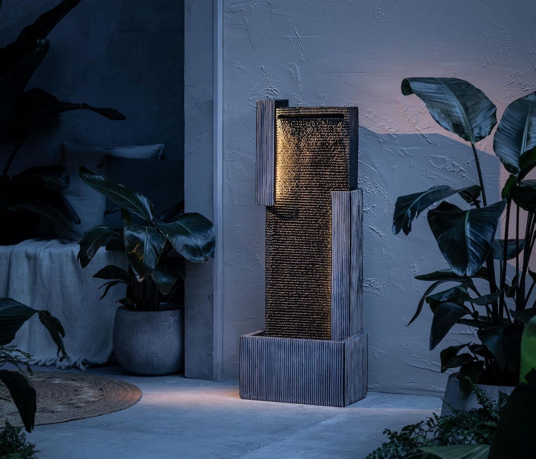 Dehner Gartenbrunnen Minerva, Terassenbrunnen frostbeständig, Brunnen für Aussen, mit LED Beleuchtun