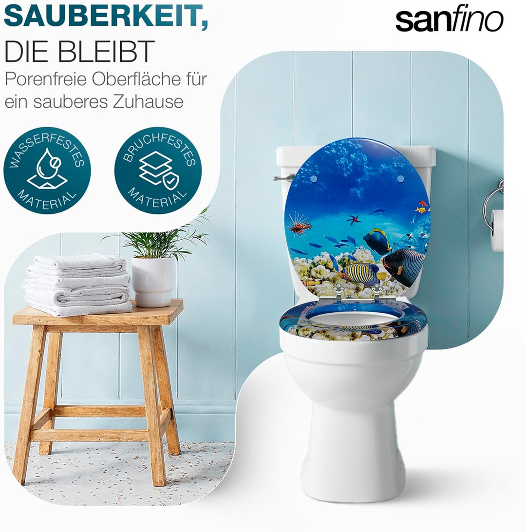 Premium WC Sitz mit Absenkautomatik – hochwertige Toilettendeckel aus Holz, viele bunte Motive, hohe