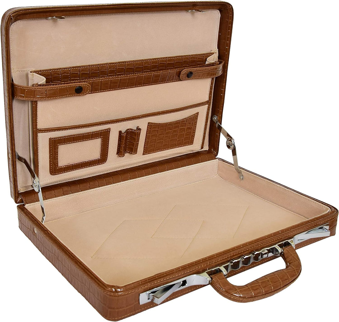 A1 FASHION GOODS Schlank Linie Braun Leder Attache Fall Croc-Druck Aktentasche Dual Lock Bürotasche