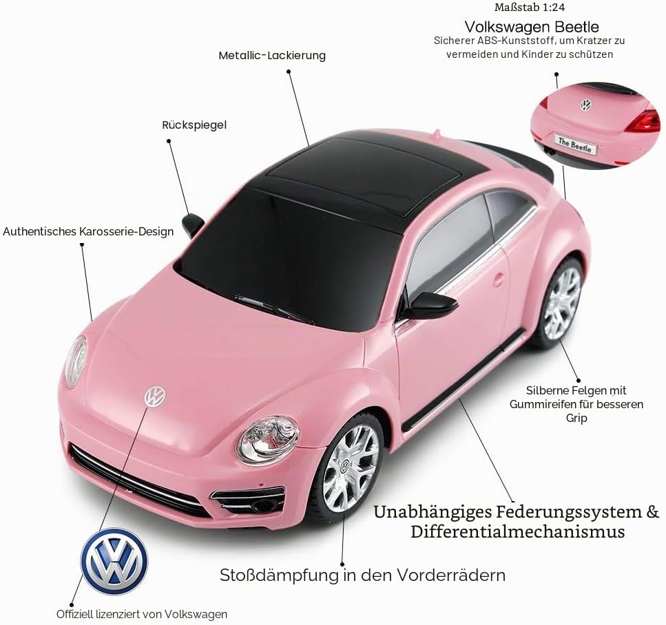 Rastar ferngesteuerter Volkswagen Käfer, Massstab 1:24, Kinder ferngesteuertes Rennauto, rosa Spielz