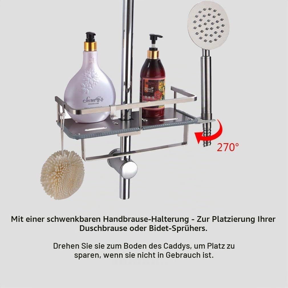 PHASAT Edelstahl Duschablage zum Hängen badezimmer duschkorb mit Doppelt Halter für Duschkopf ohne B