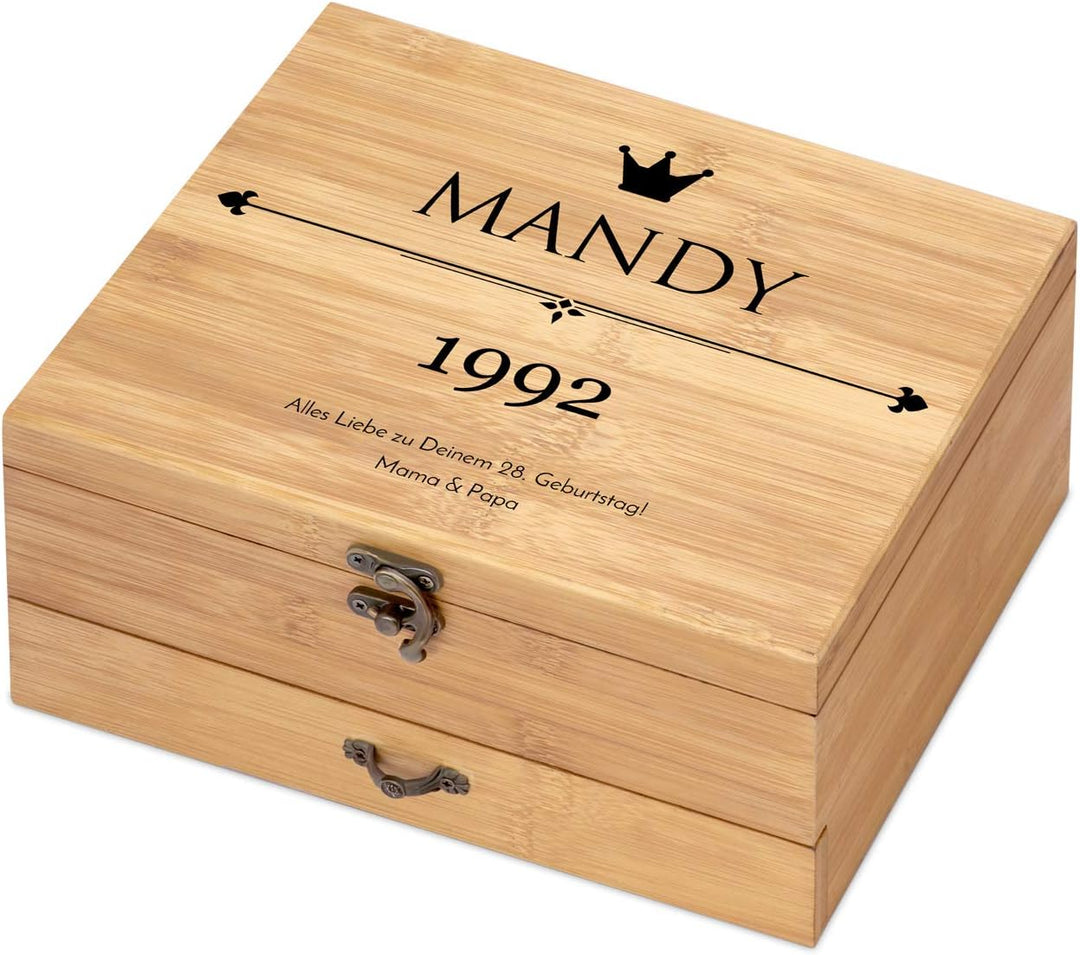 Maverton Weinöffner-Set personalisiert Weinset Sommelier Set - Geschenkbox Holzbox + 8er Weinzubehör