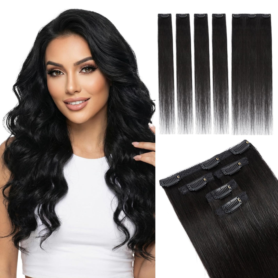 Rich Choices Clip in Extensions Echthaar 5 Stück, 4 Single-Clip Highlights und Ein 3-Clips Dezentes