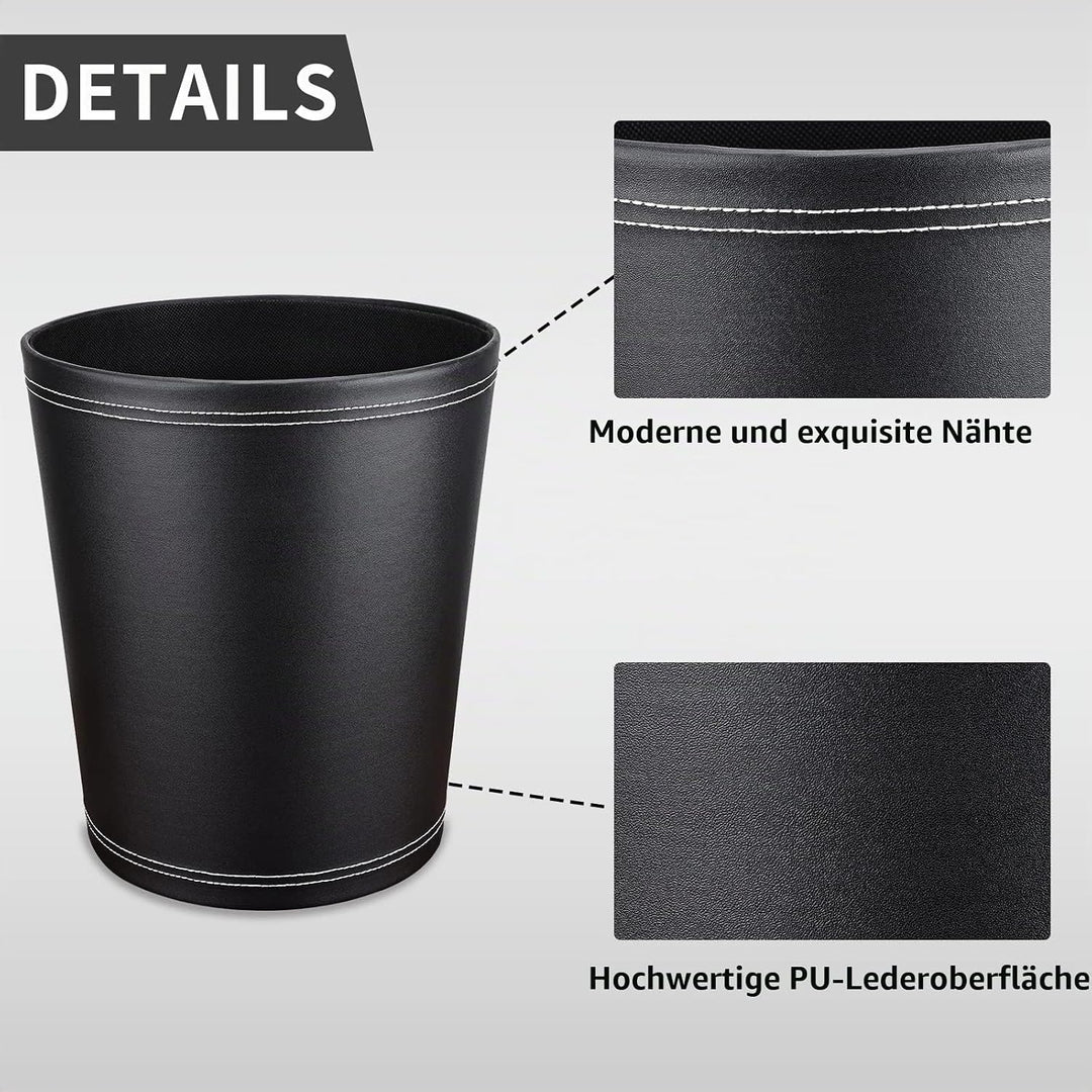 GORESE Papierkorb Büro - Papierkorb aus Leder in Schwarz, modernes Design, Mülleimer für Küche, Bad,