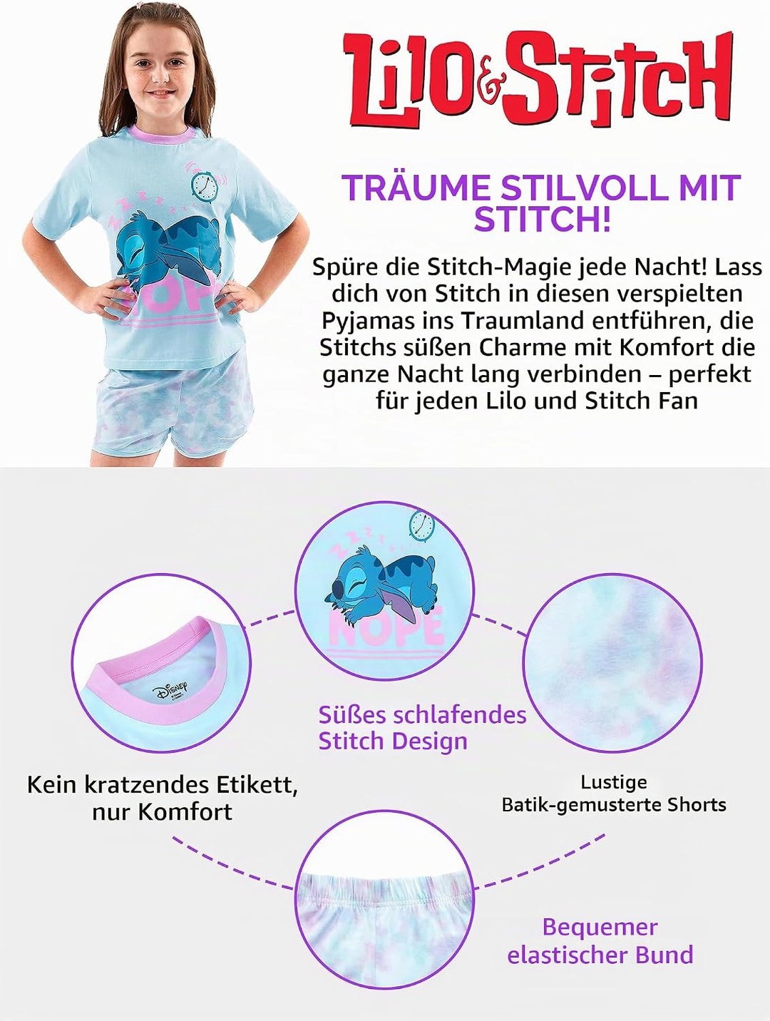 Disney Stitch Schlafanzug | Lilo Und Stitch Pyjama Mädchen | Tie-Dye Schlafanzüge Für Mädchen, 158