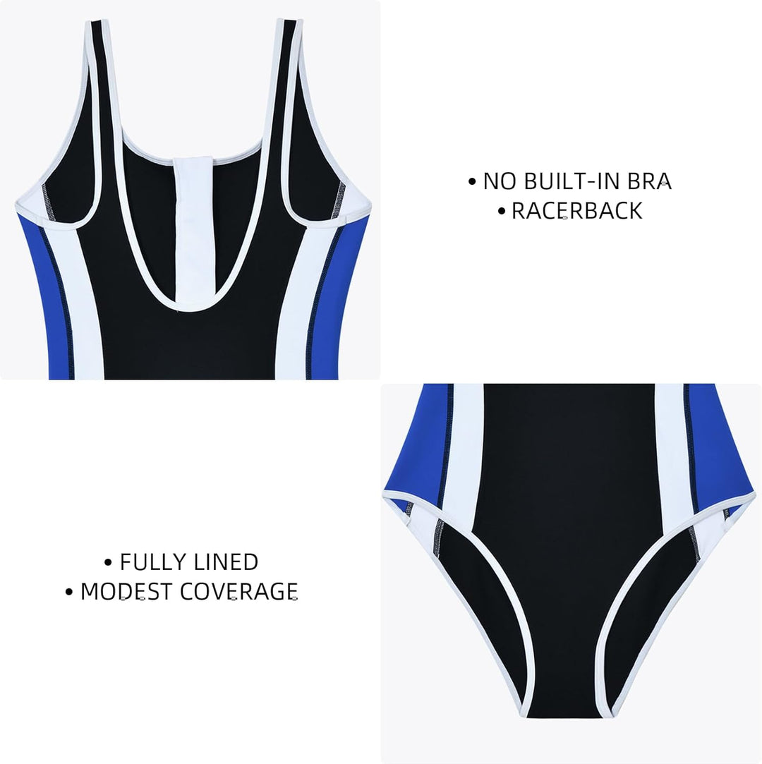 Veranobreeze Damen Sport Badeanzug Racerback Schwarz Sport Bademode 40 Blau/Schwarz, 40 Blau/Schwarz
