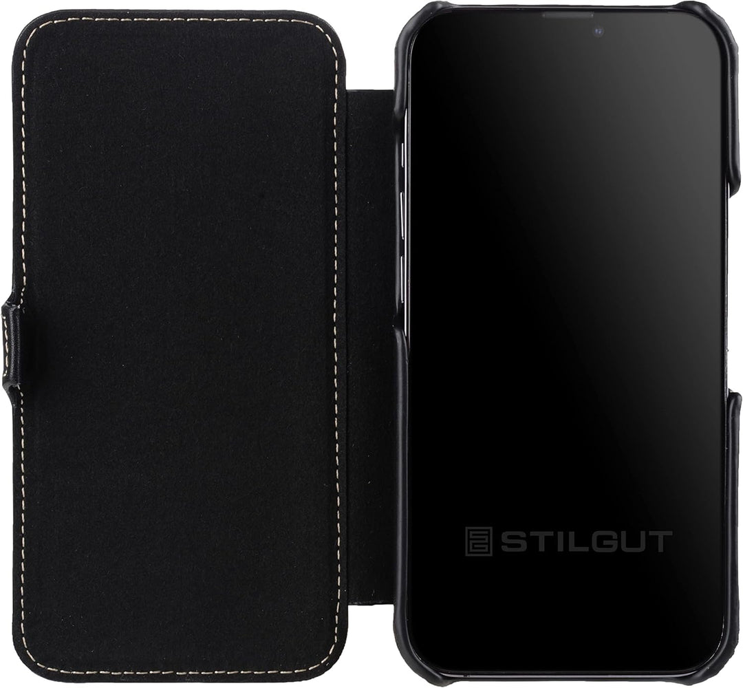 STILGUT Book Case kompatibel mit iPhone 13 Mini (5.4“) Hülle aus Leder mit Clip-Verschluss, Klapphül