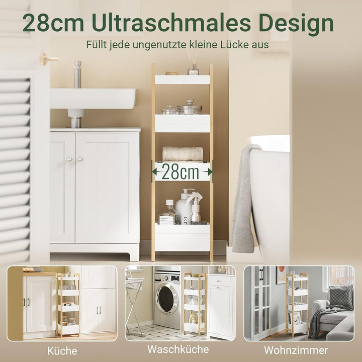 SoBuy Badezimmerschrank mit 4 stabilen Regalen - schmaler Nischenschrank Badregal schmal Badschrank