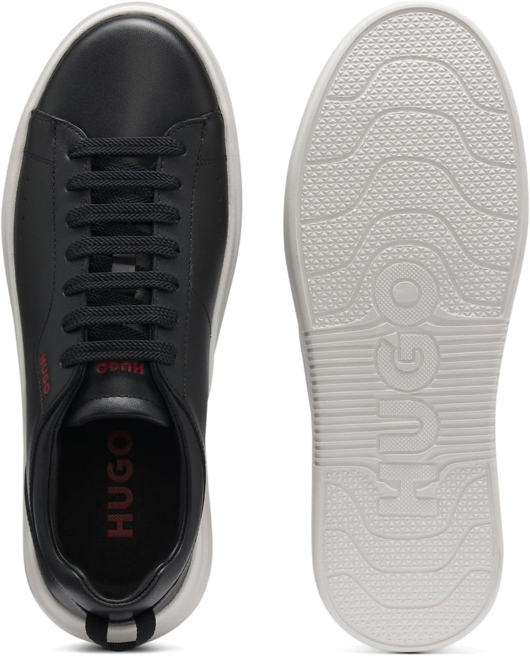 HUGO Herren Blake Tenn Sneakers aus Glattleder mit kontrastfarbenem Branding Grösse 39 EU Schwarz, 3
