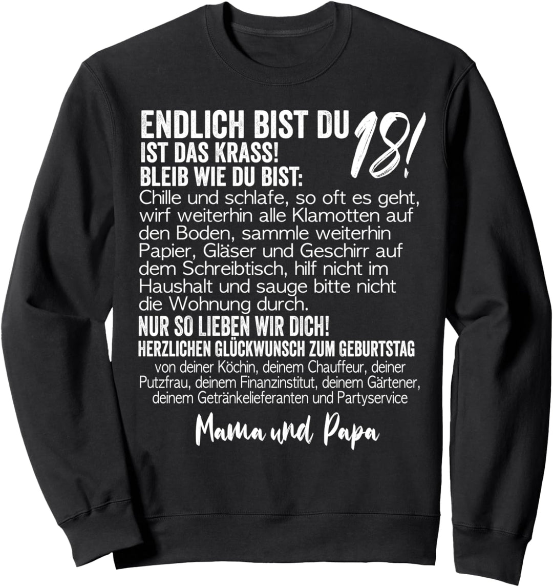 18. Geburtstag Endlich Volljährig sarkastischer Elternbrief Sweatshirt