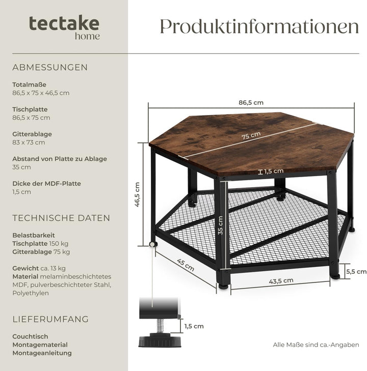 tectake® ausgefallener Couchtisch Holz und Metall, Wohnzimmertisch mit Stauraum, Beistelltisch Couch