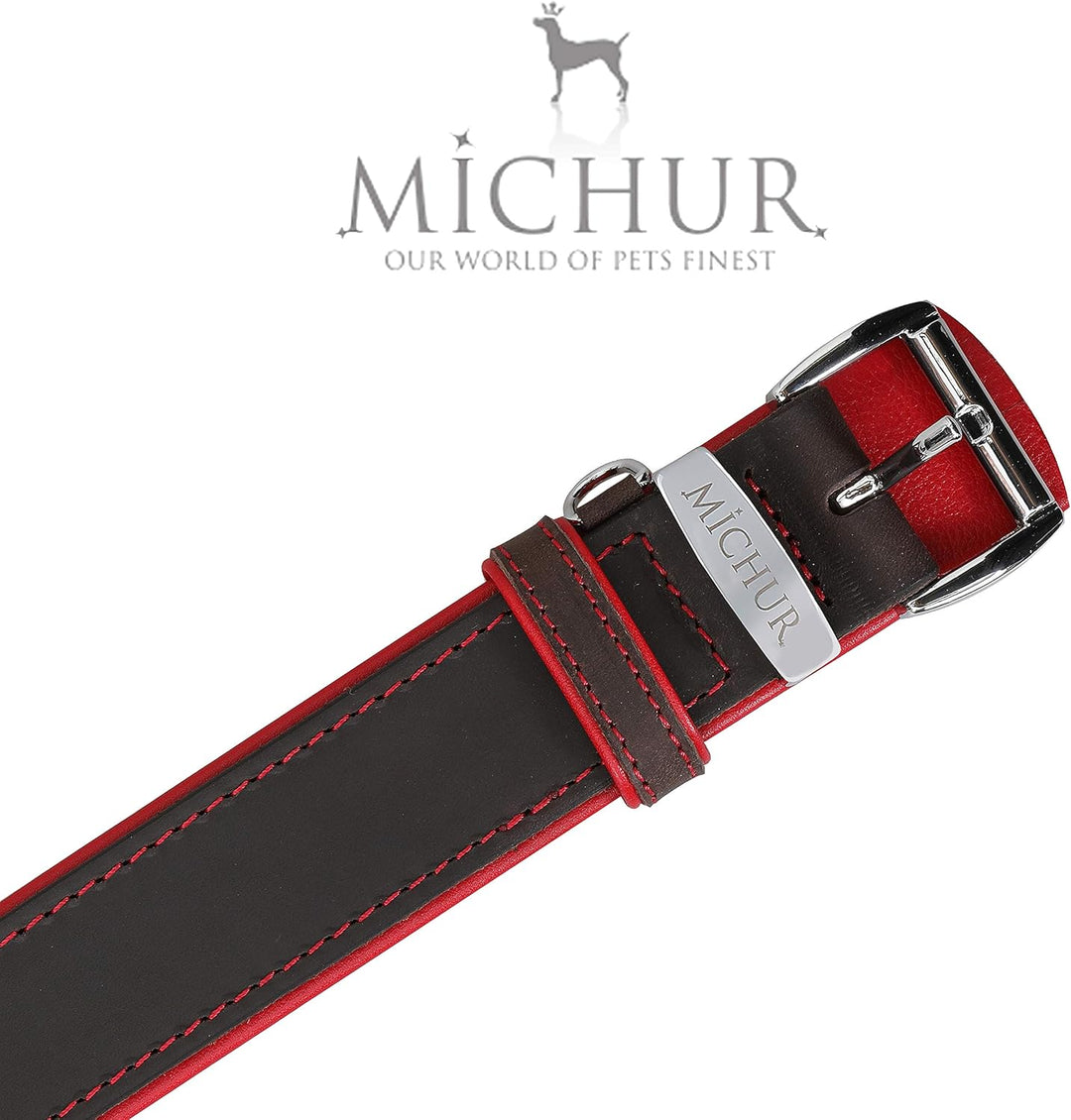 MICHUR Oleo Rot Hundehalsband Leder, Lederhalsband Hund, Halsband, Braun, Leder, in verschiedenen Gr