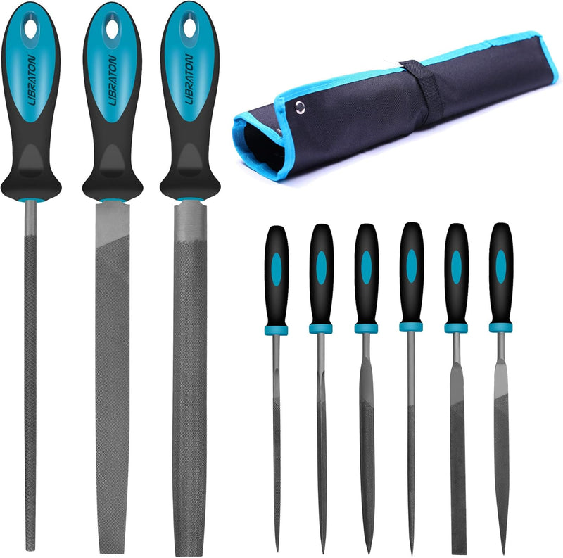 LIBRATON Feilen Set, Werkstattfeile Satz 9 tlg. Feilenset Metall Set Feilensatz inkl. Flachfeile Hal