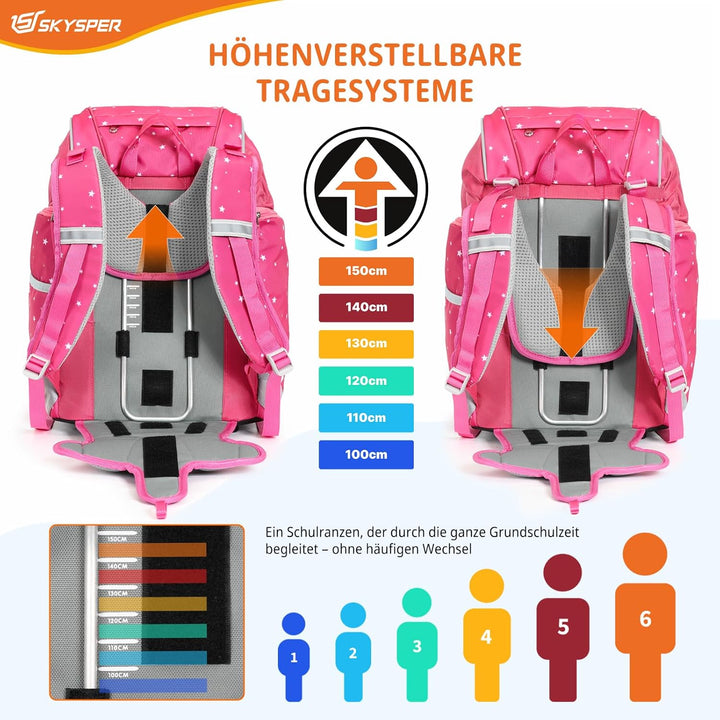 SKYSPER Schulranzen Set 5-teilig für Jungen Mädchen 1. Klasse Grundschule Schulrucksack Sporttasche